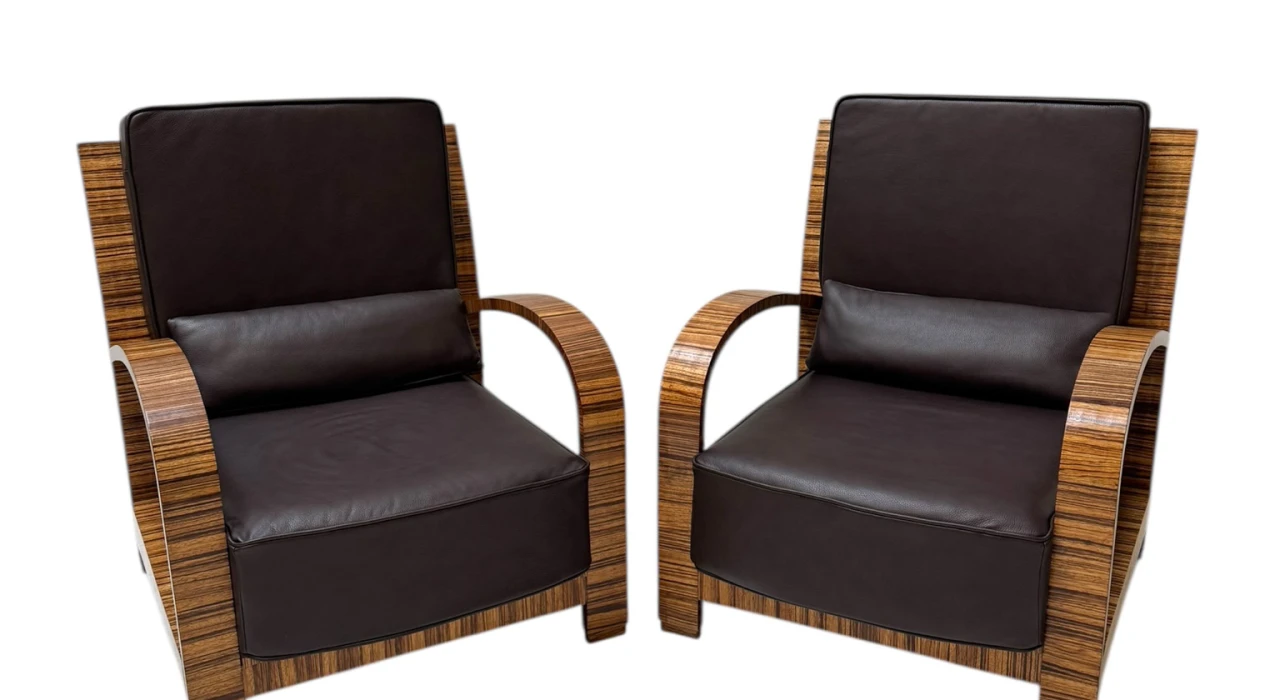 Two Art Deco Lounge Chairs with Leather Cushions France, 1930s